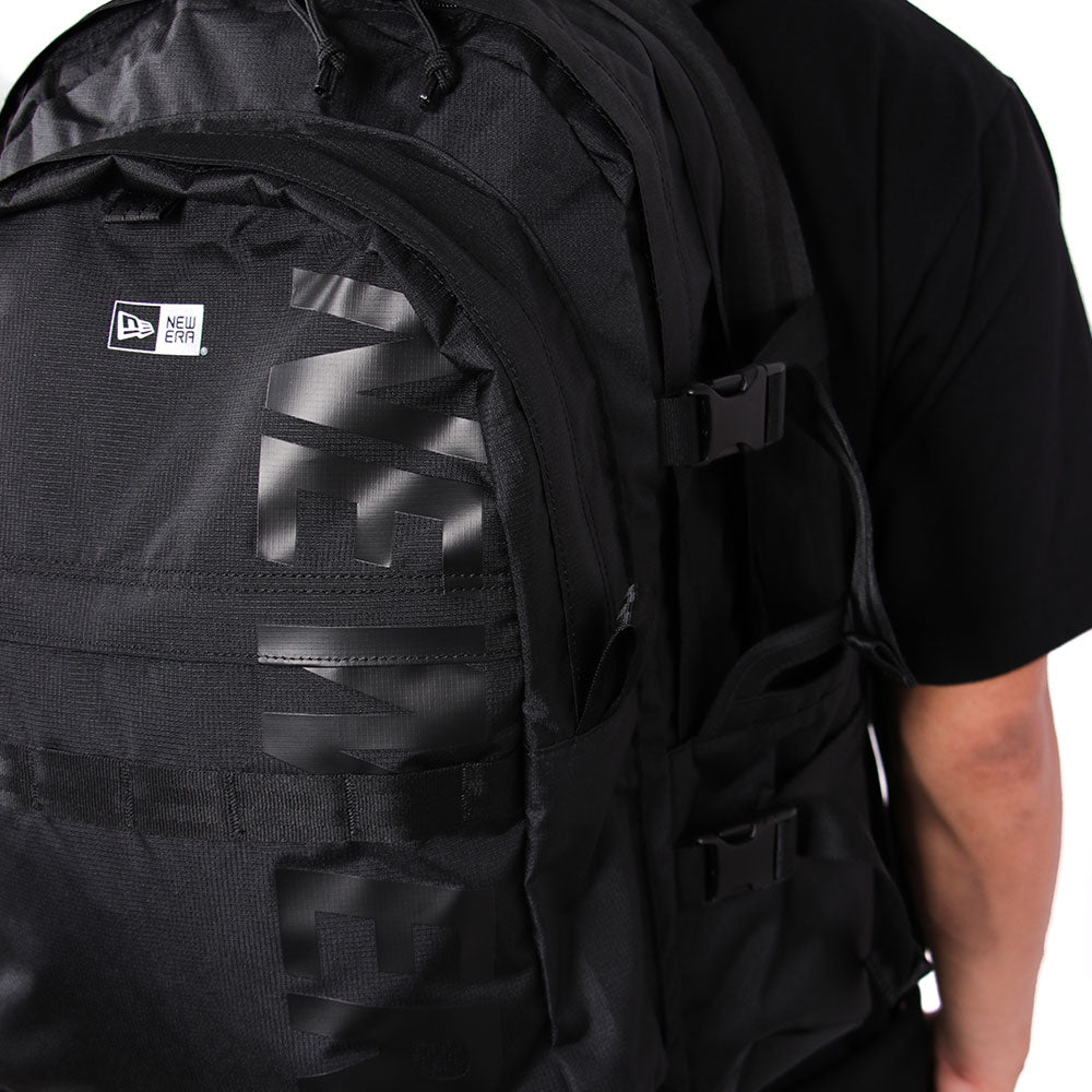 wordmark reflective black on black carrier pack backpack bag with print