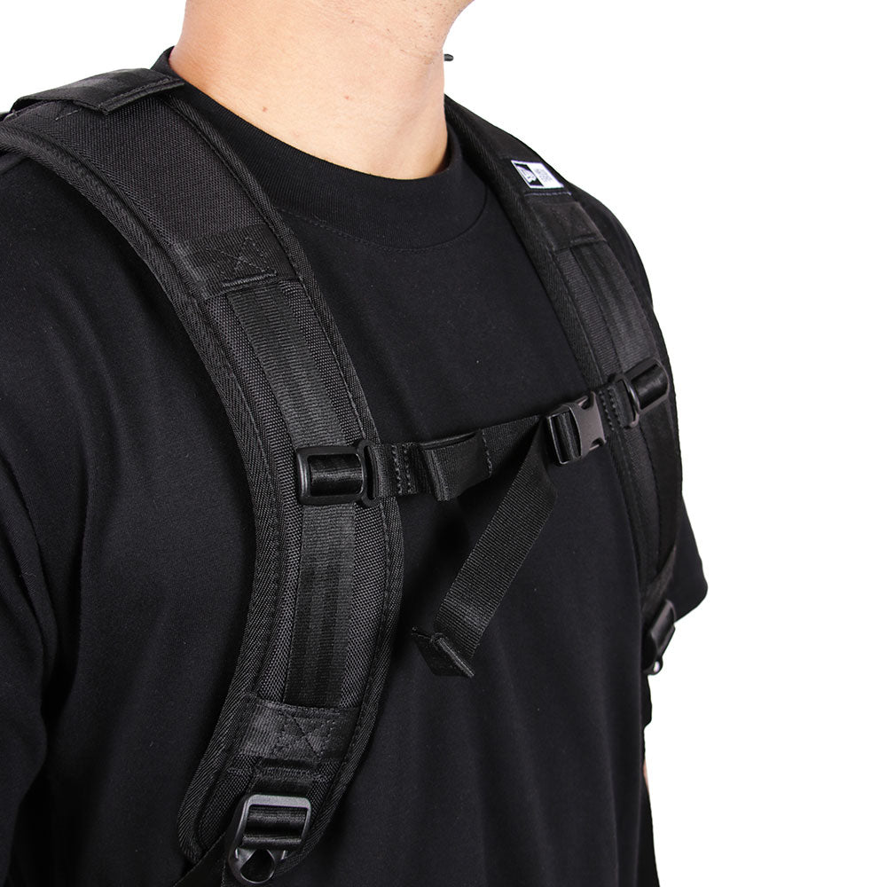 wordmark black white club duffle bag side