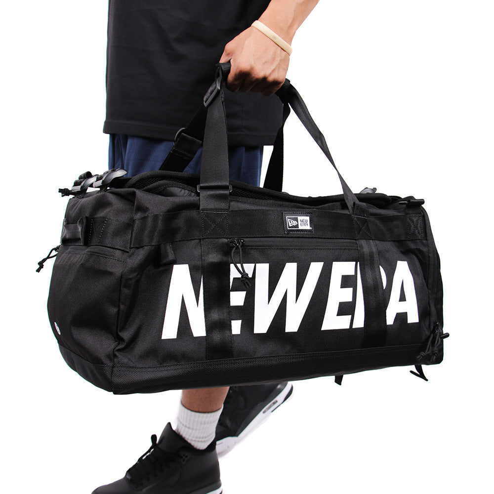 wordmark black white club duffle bag