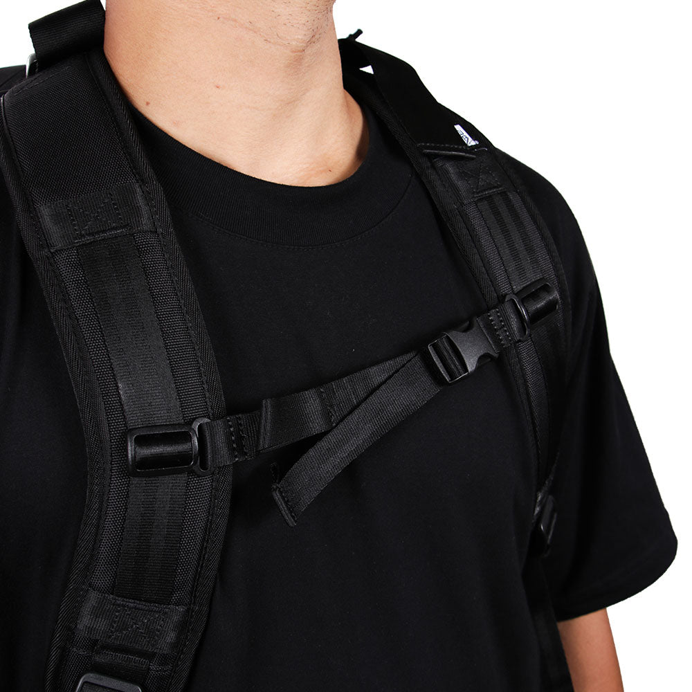 box logo black two way club duffle backpack bag with print