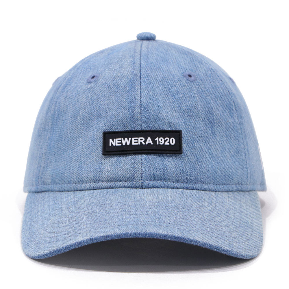 new era wordmark patch ne1920 washed denim 9twenty adjustable cap front and side