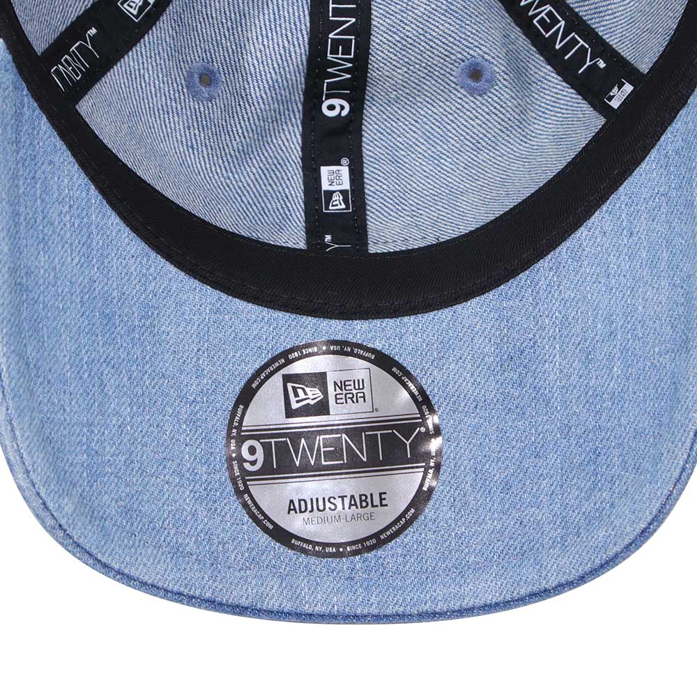 new era wordmark patch ne1920 washed denim 9twenty adjustable cap side
