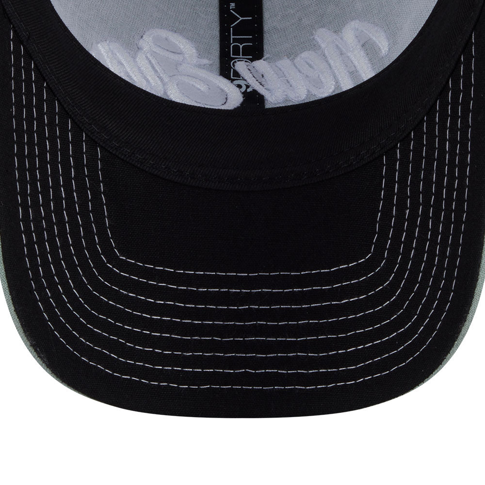 new era script resort ss26 everest green white 9forty unstructured trucker cap detail and color