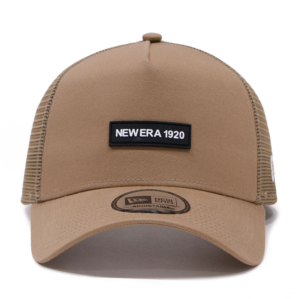 new era wordmark patch ne1920 khaki 9forty a frame trucker cap angle