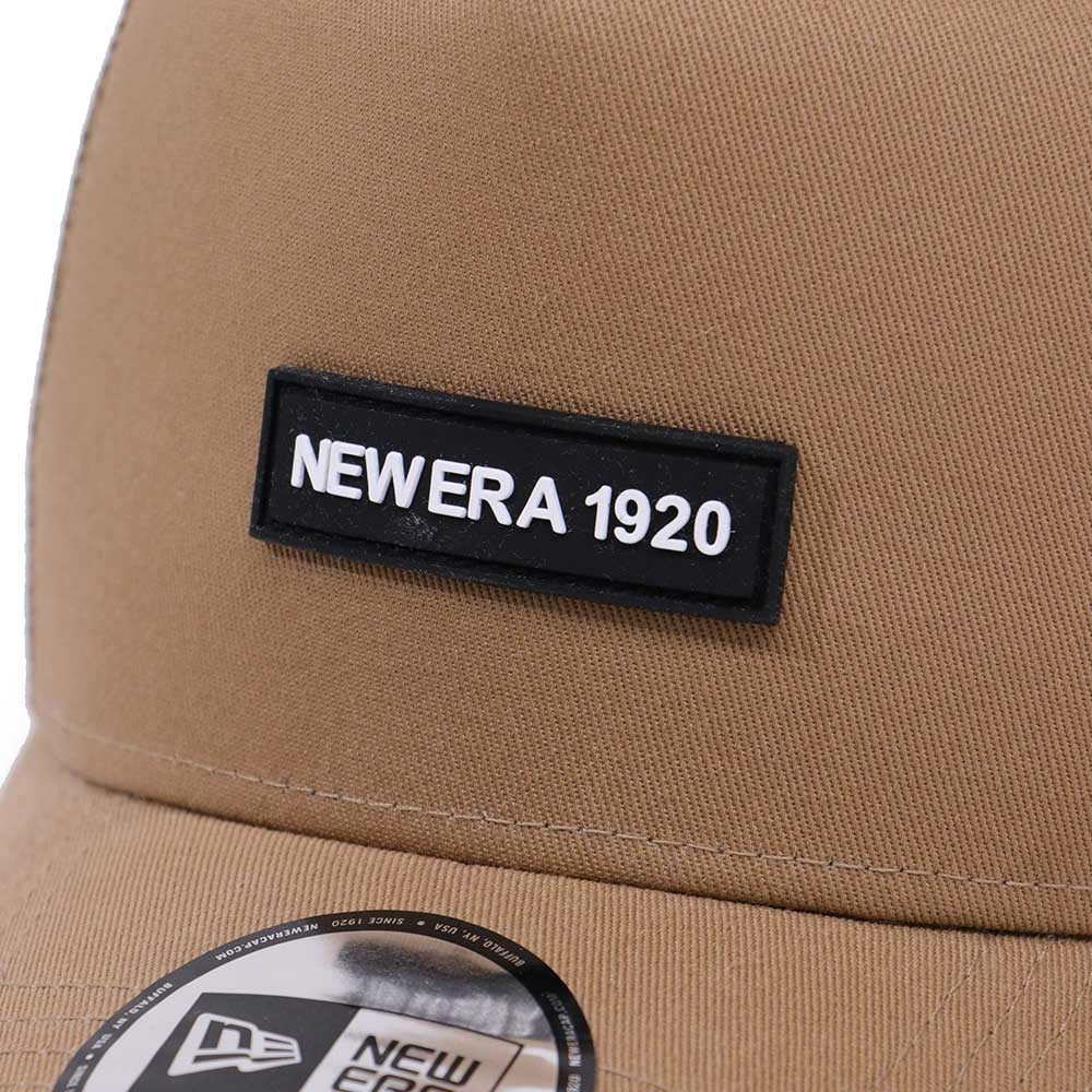new era wordmark patch ne1920 khaki 9forty a frame trucker cap logo and print