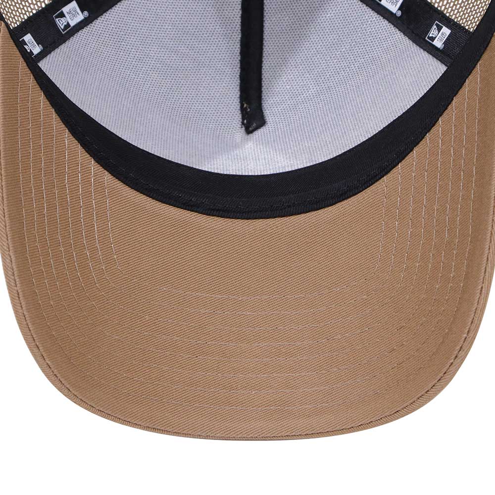 new era wordmark patch ne1920 khaki 9forty a frame trucker cap front and side