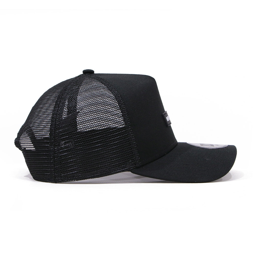 new era wordmark patch ne1920 black 9forty a frame trucker cap logo and print