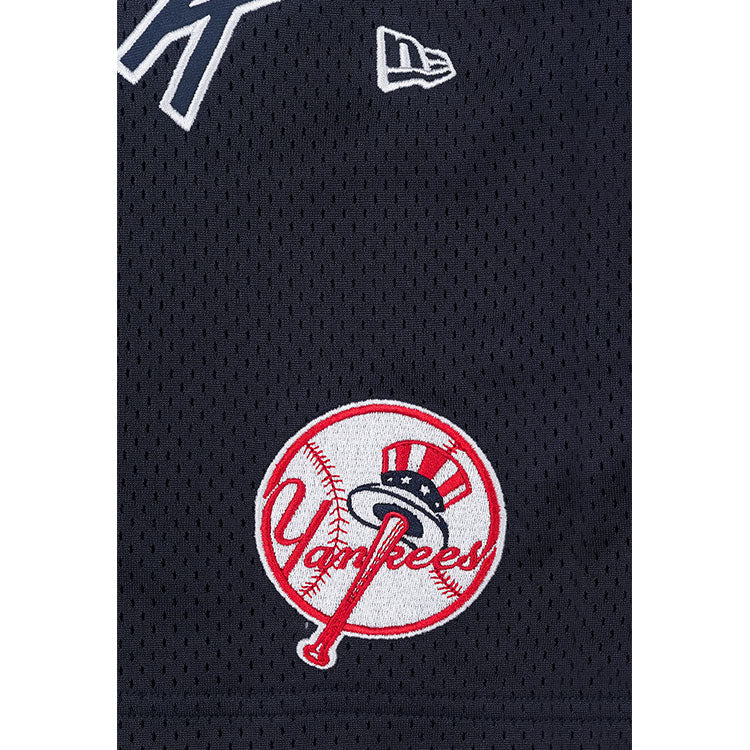 new york yankees mlb soccer navy mesh shorts 1 tag and close up