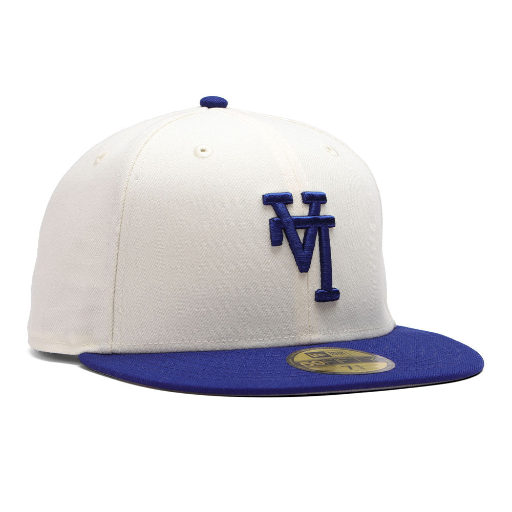 new era los angeles dodgers upside down cream dark royal 59fifty fitted cap logo and print