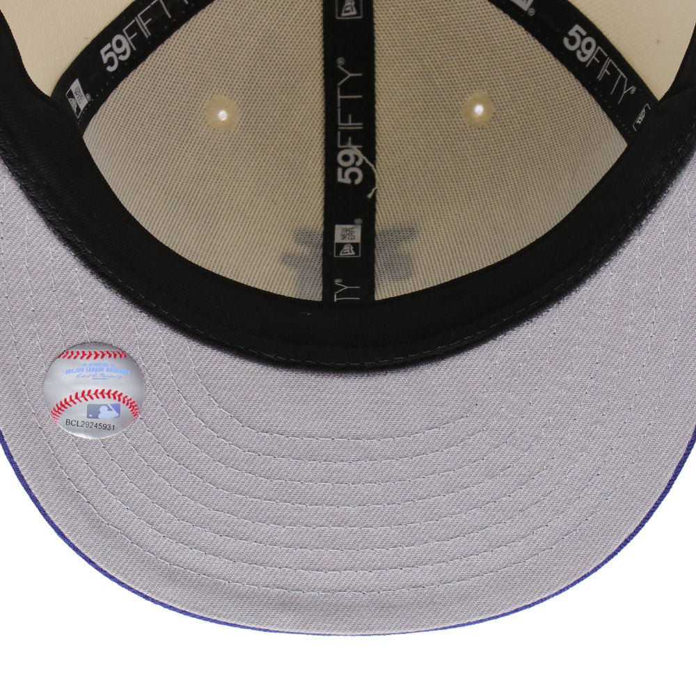 new era los angeles dodgers upside down cream dark royal 59fifty fitted cap detail and color
