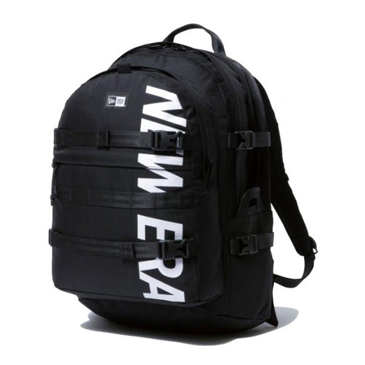 wordmark white black carrier backpack bag back