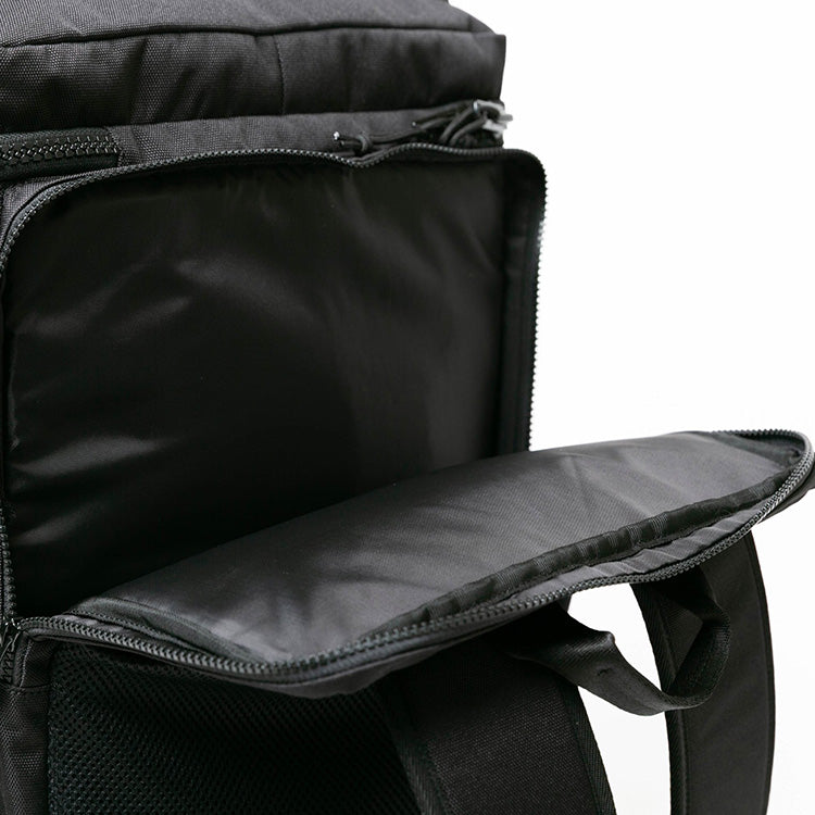 black large box backpack tag and close up