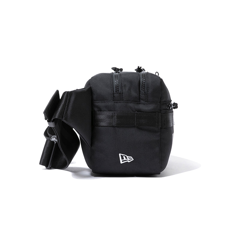 wordmark white black square waist bag with print