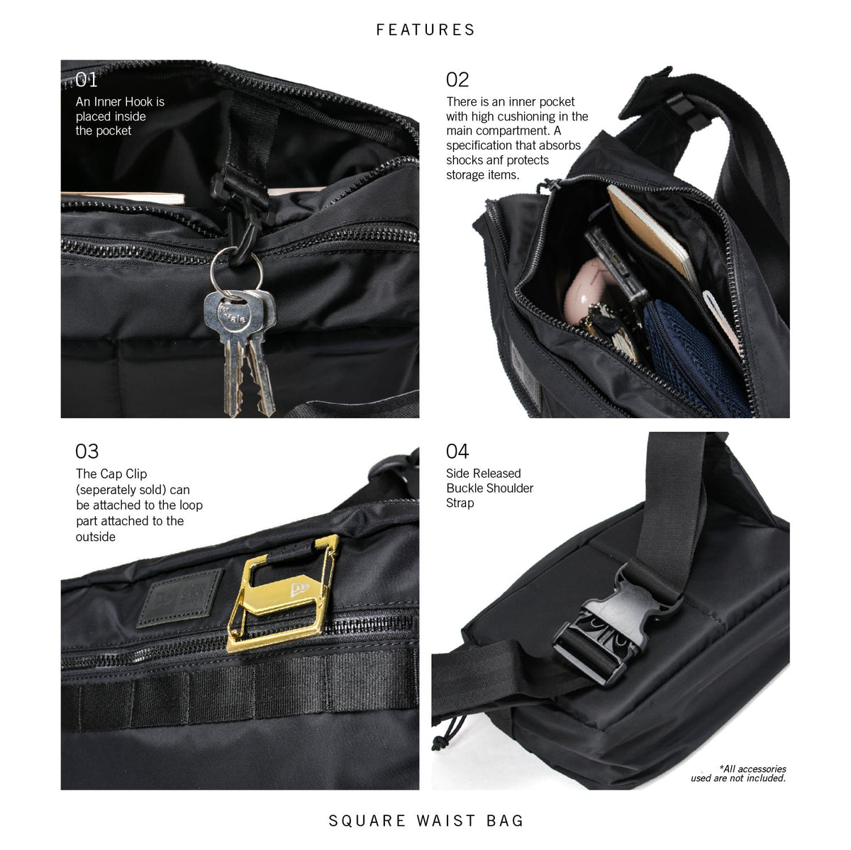 square logo black nylon square waist bag other details