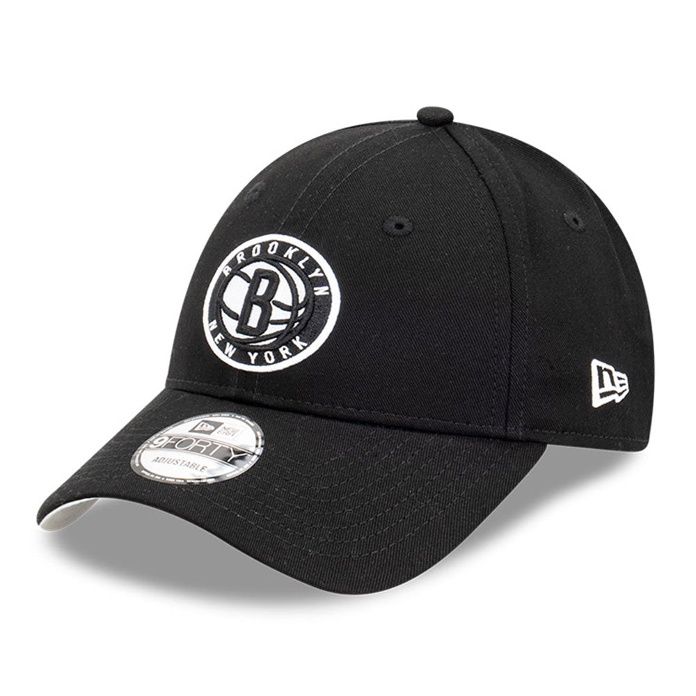 brooklyn nets sideball black 9forty snapback cap logo and print