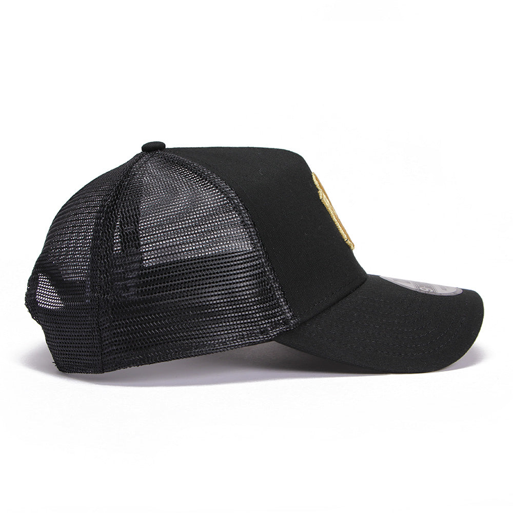 new era new york yankees essential black golf 9forty a frame trucker cap angle