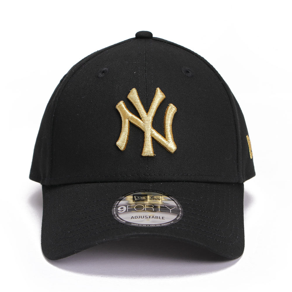 new era new york yankees essential black gold 9forty adjustable cap angle