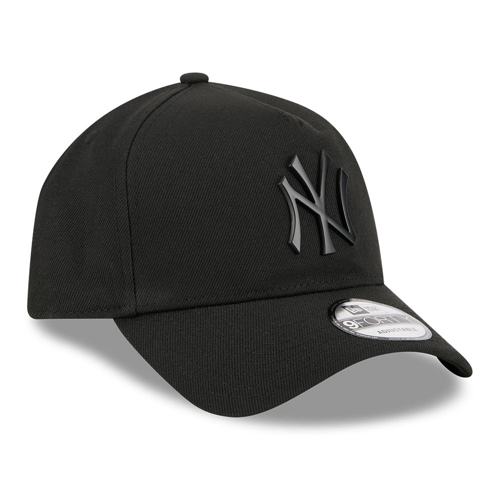 new era new york yankees metal badge ss26 black 9forty a frame adjustable cap logo and print