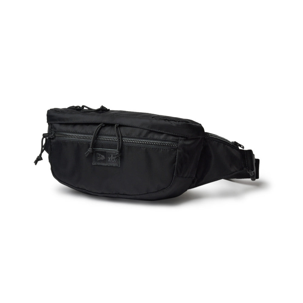 black logo 3l black explorer waist bag tag and close up