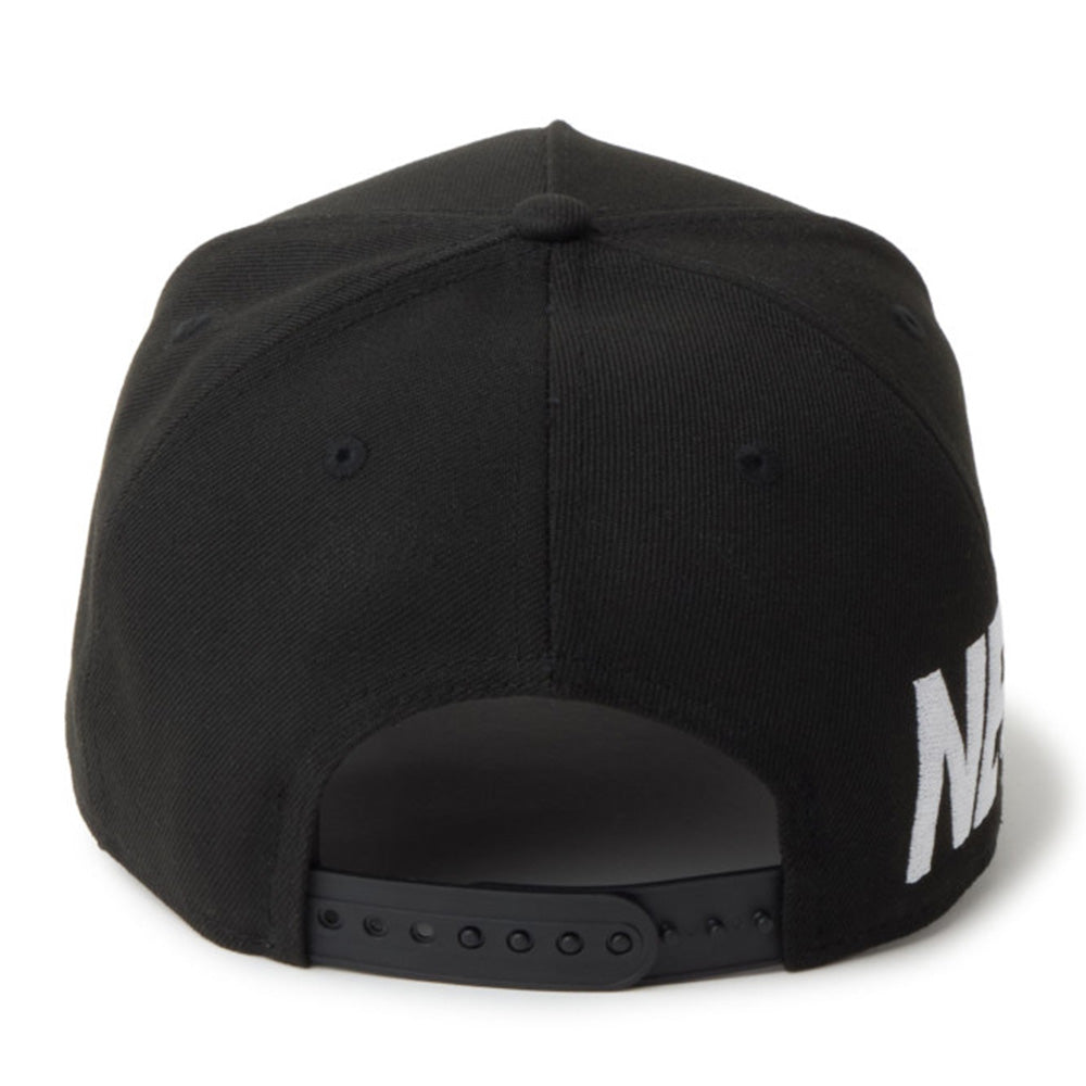 wordmark essential black 9forty a frame snapback cap detail and color