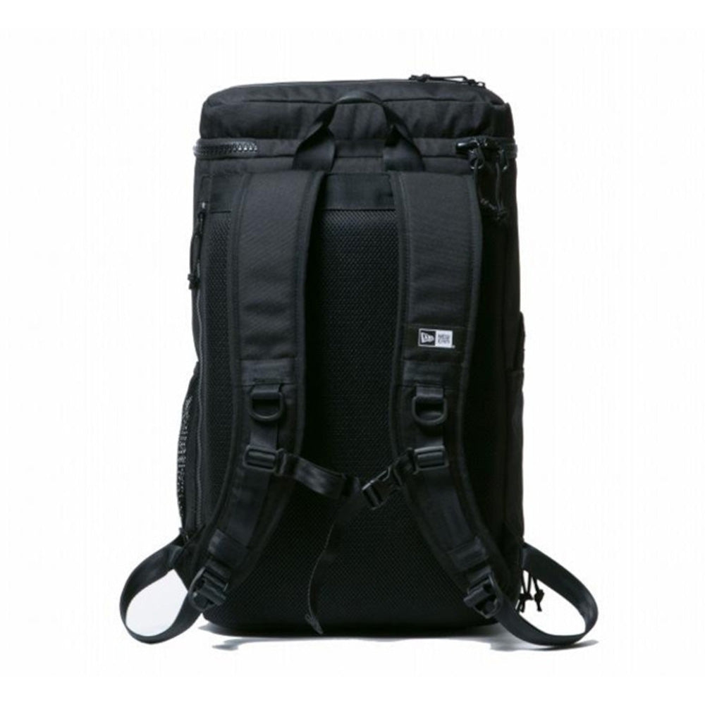 square logo black box backpack back