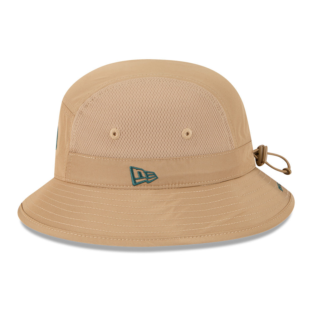new era outdoor mountain logo khaki sports bucket hat opposite side angle