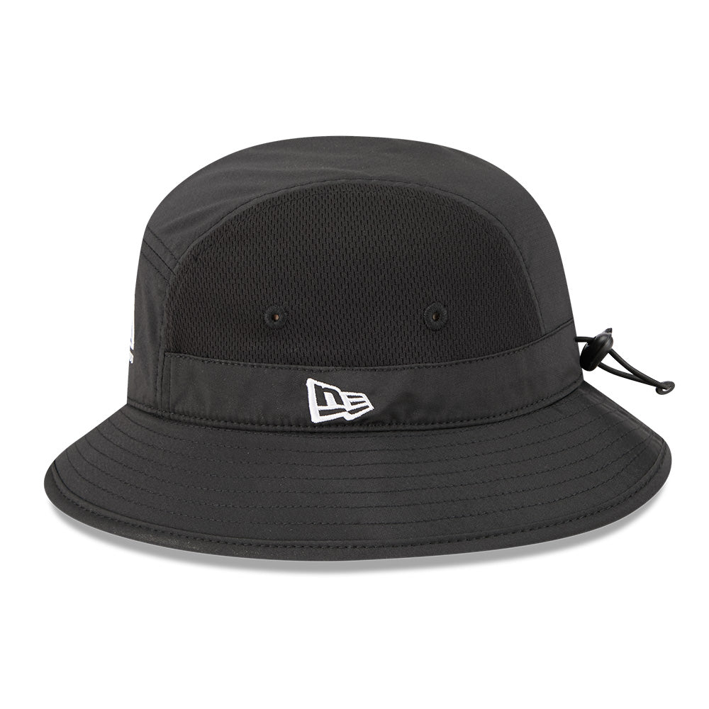 new era outdoor mountain logo black sports bucket hat opposite side angle