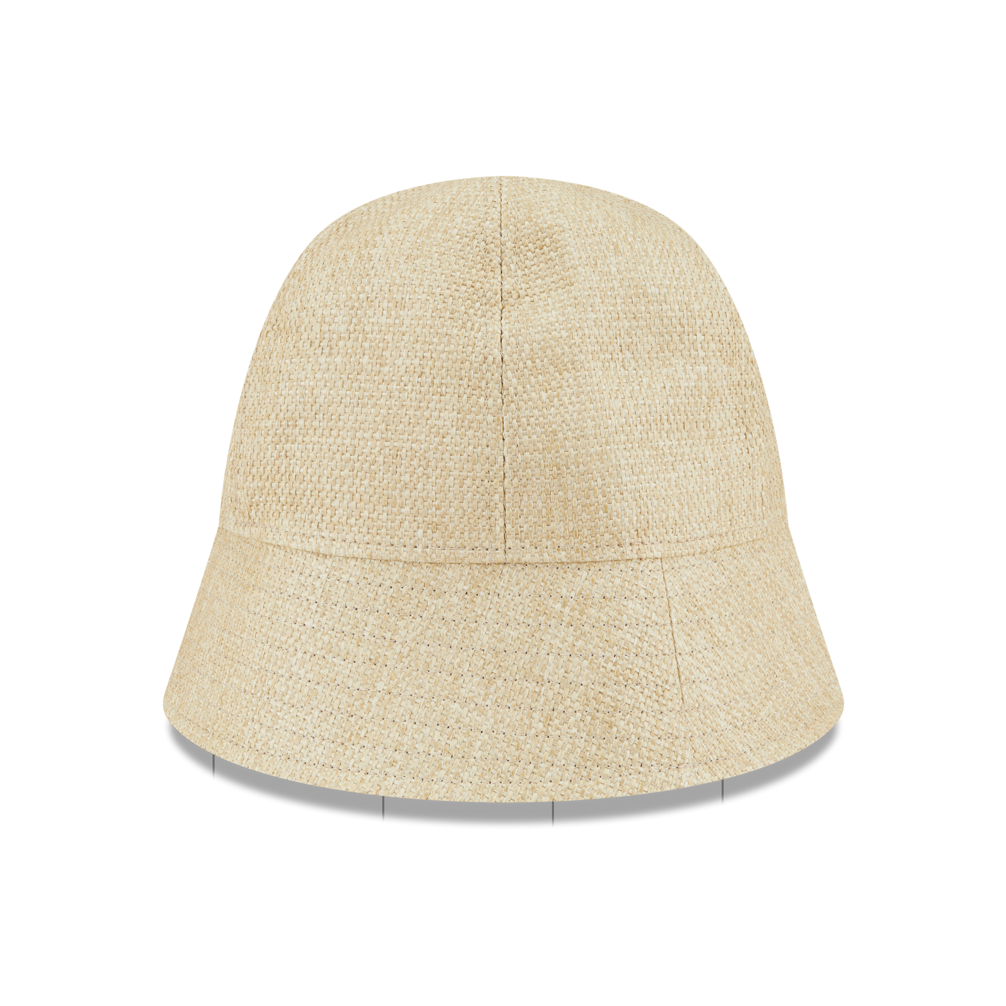 A light beige woven bucket hat with a textured straw-like fabric, shown from a front-facing perspective on a white background.