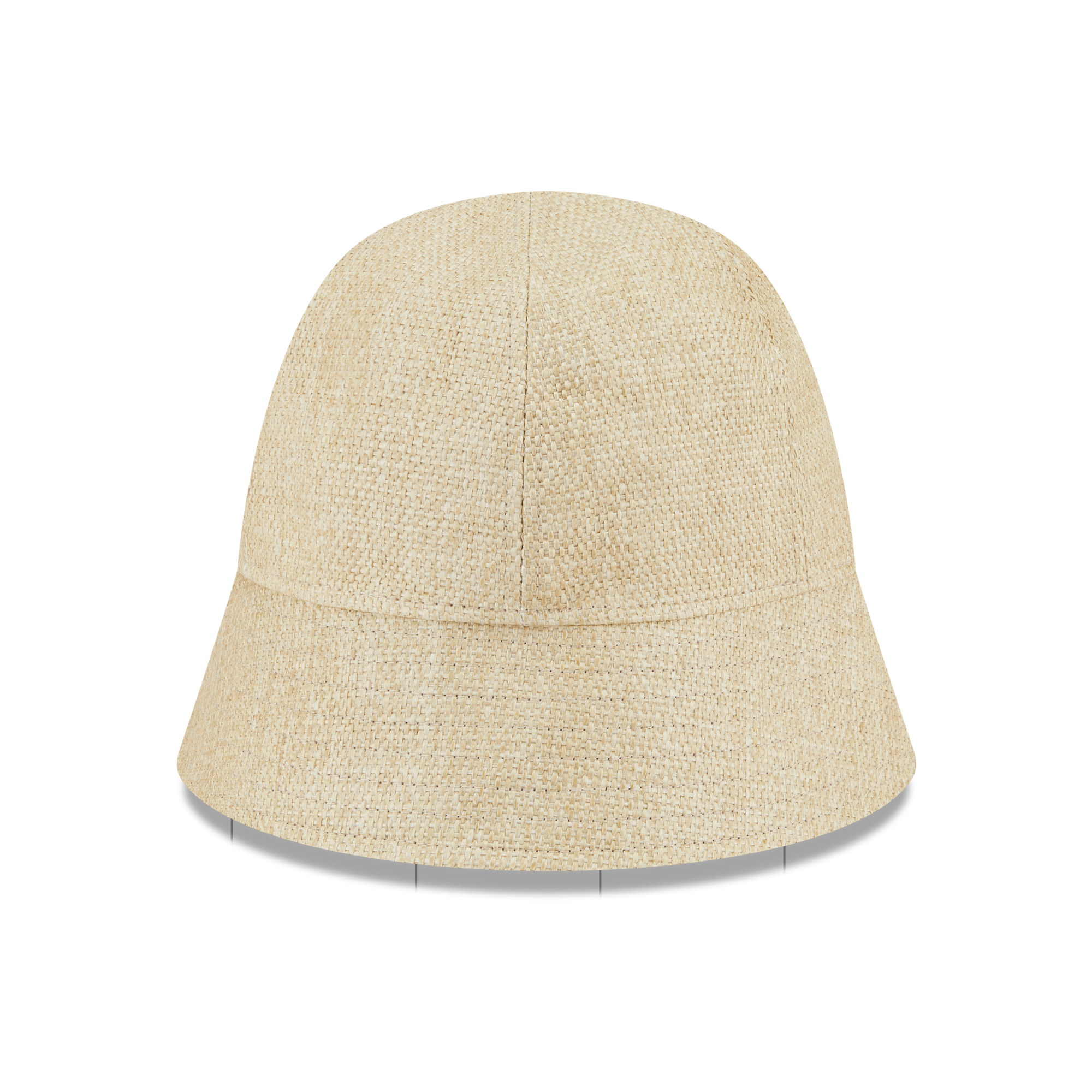 A light beige woven bucket hat with a textured straw-like fabric, shown from a front-facing perspective on a white background.