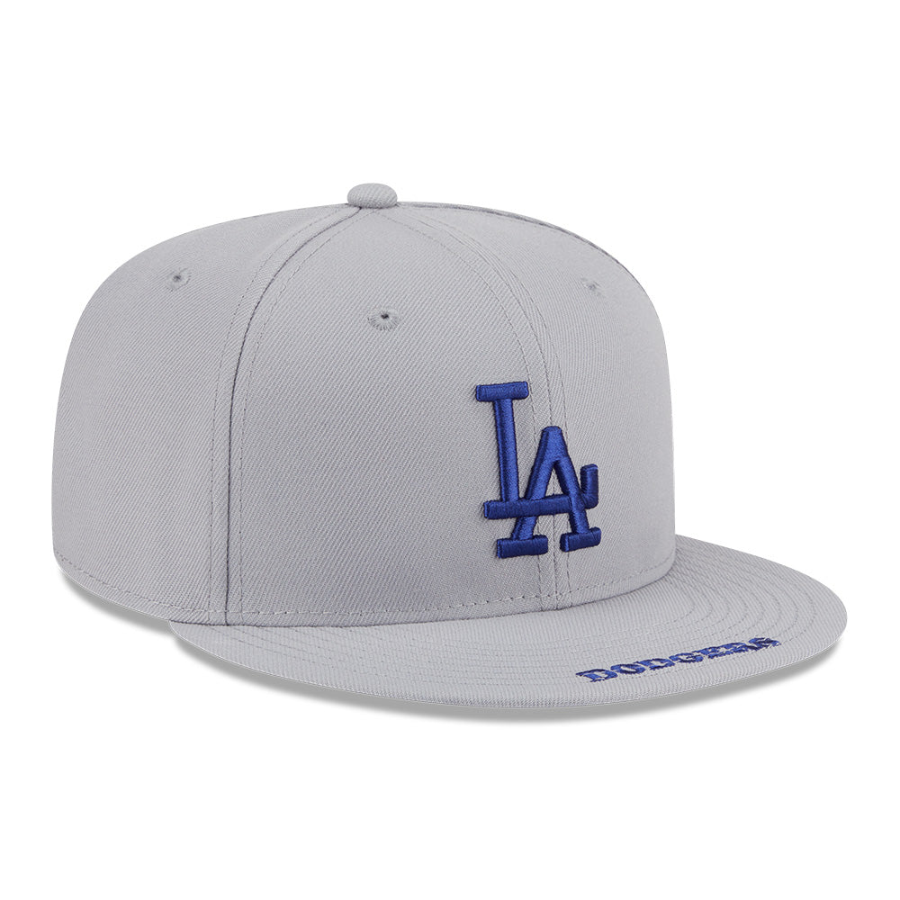 new era los angeles dodgers visor wordmark grey 9fifty snapback cap logo and print