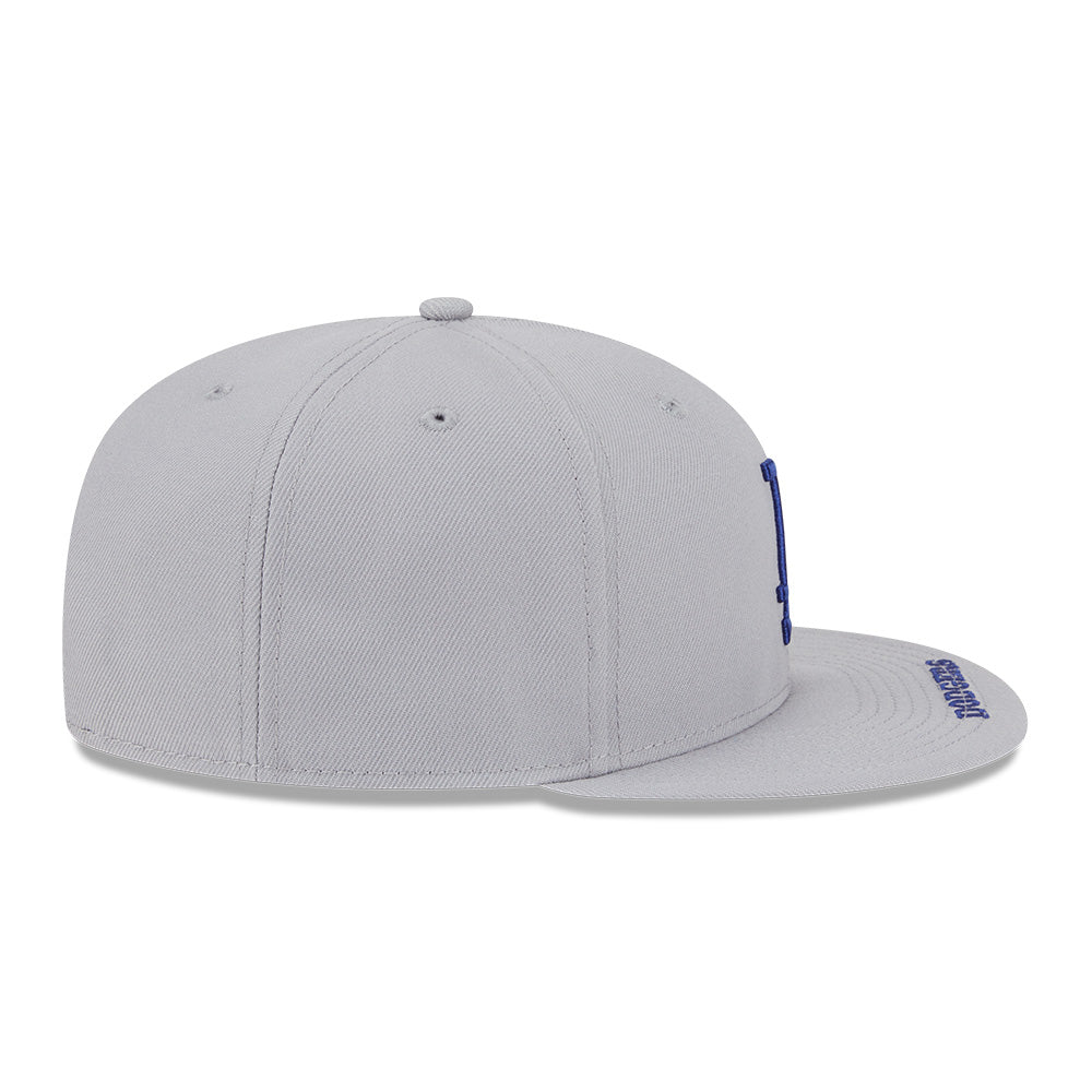 new era los angeles dodgers visor wordmark grey 9fifty snapback cap side