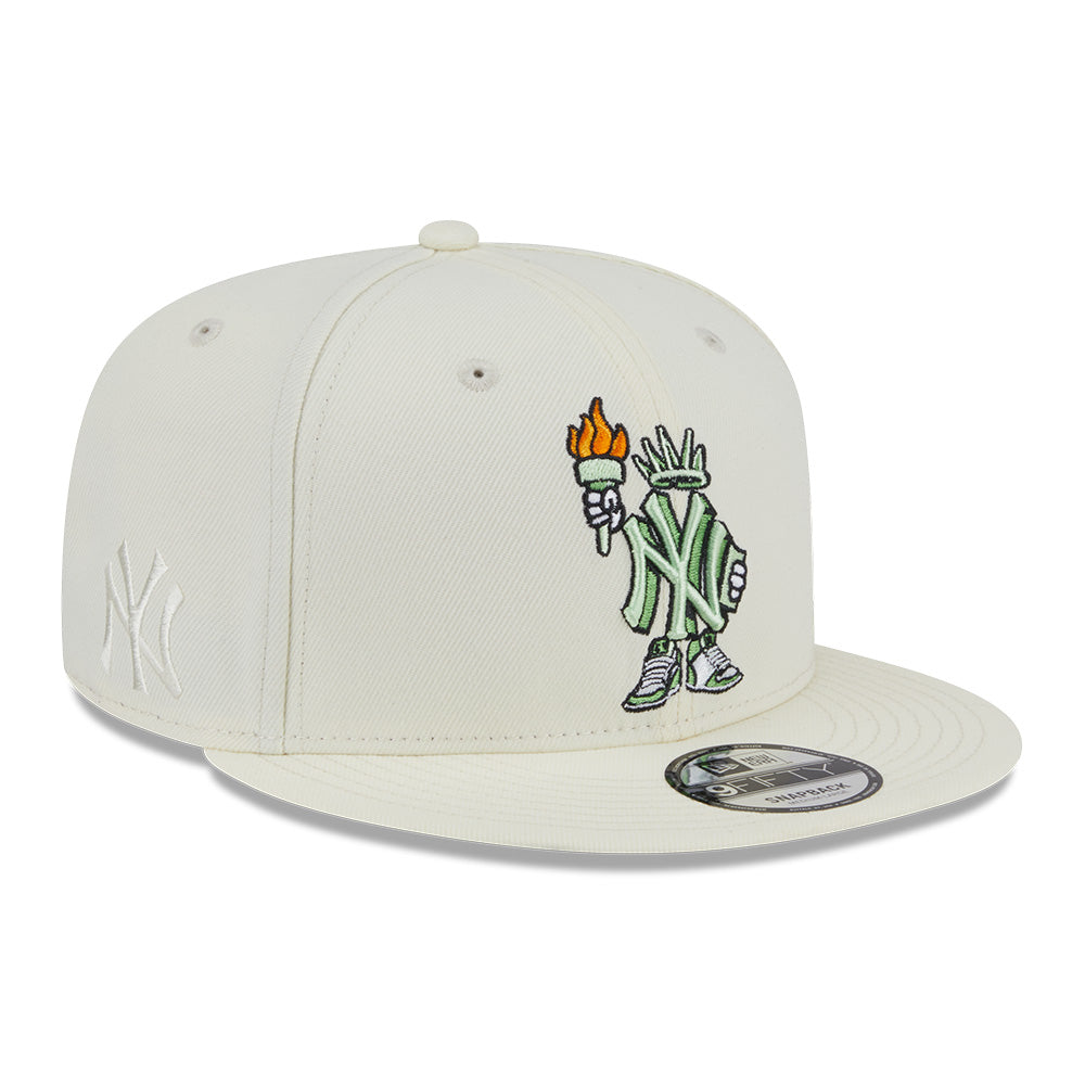 new era new york yankees major league baseball cartoon chrome white 9fifty snapback cap logo and print