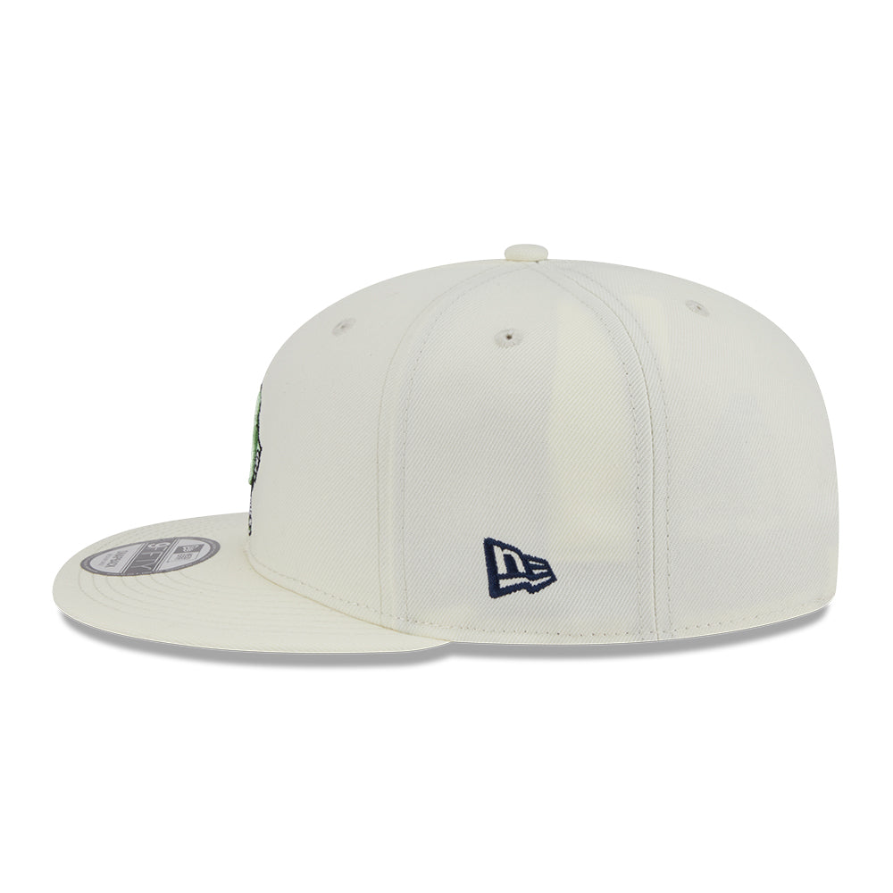 new era new york yankees major league baseball cartoon chrome white 9fifty snapback cap opposite side or other angle view