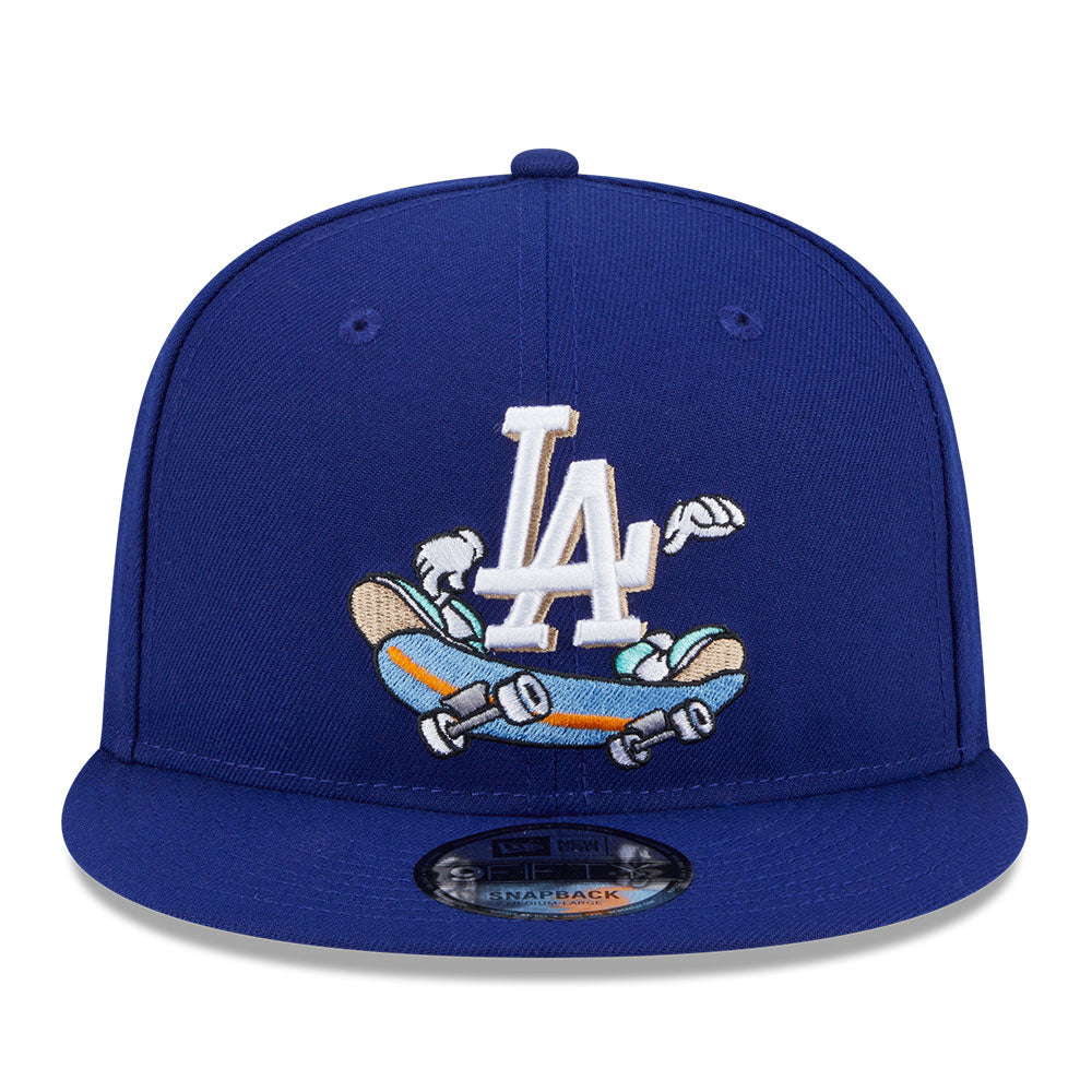 new era los angeles dodgers cartoon dark royal 9fifty snapback cap opposite side or other angle view
