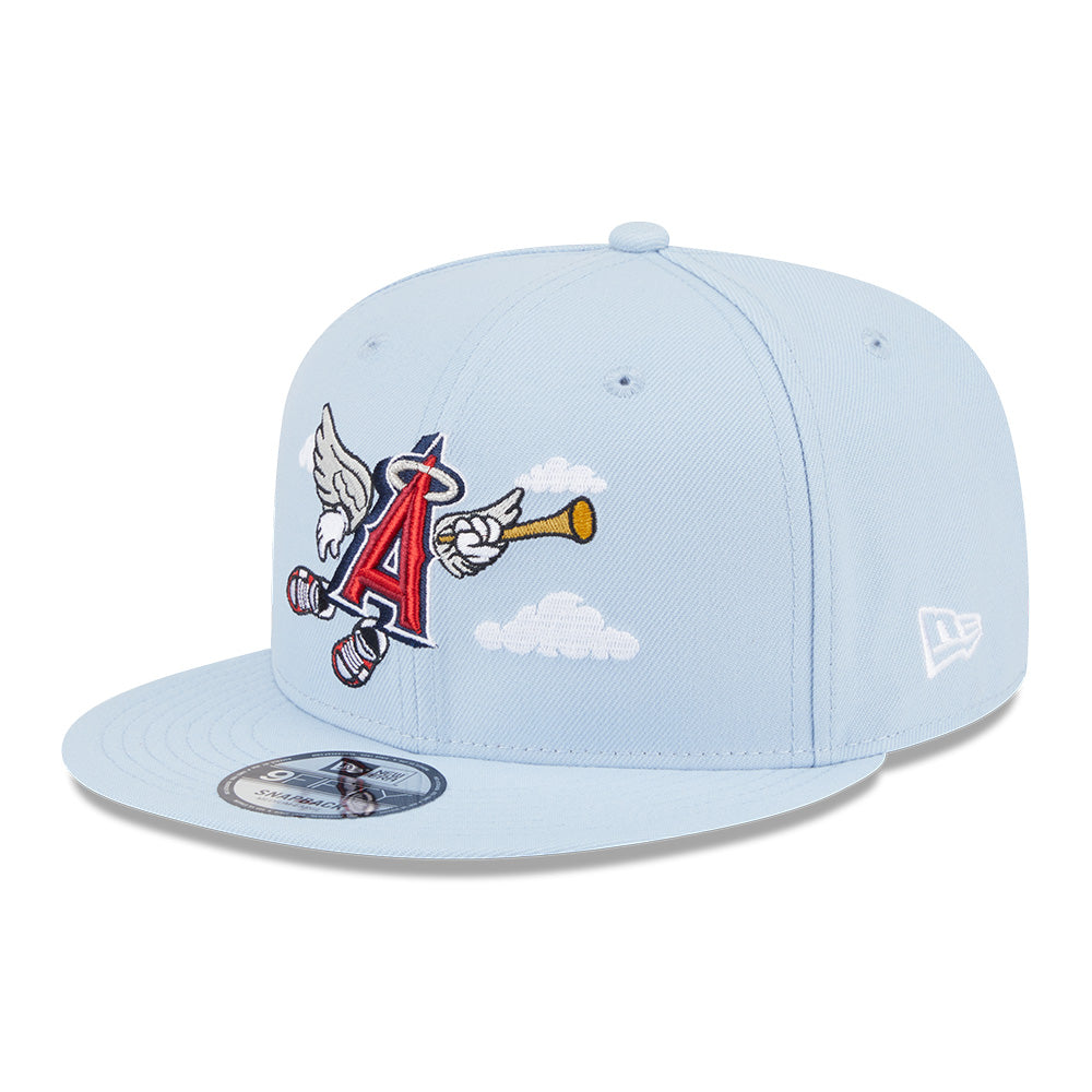 new era los angeles angels major league baseball cartoon soft blue 9fifty snapback cap logo and print