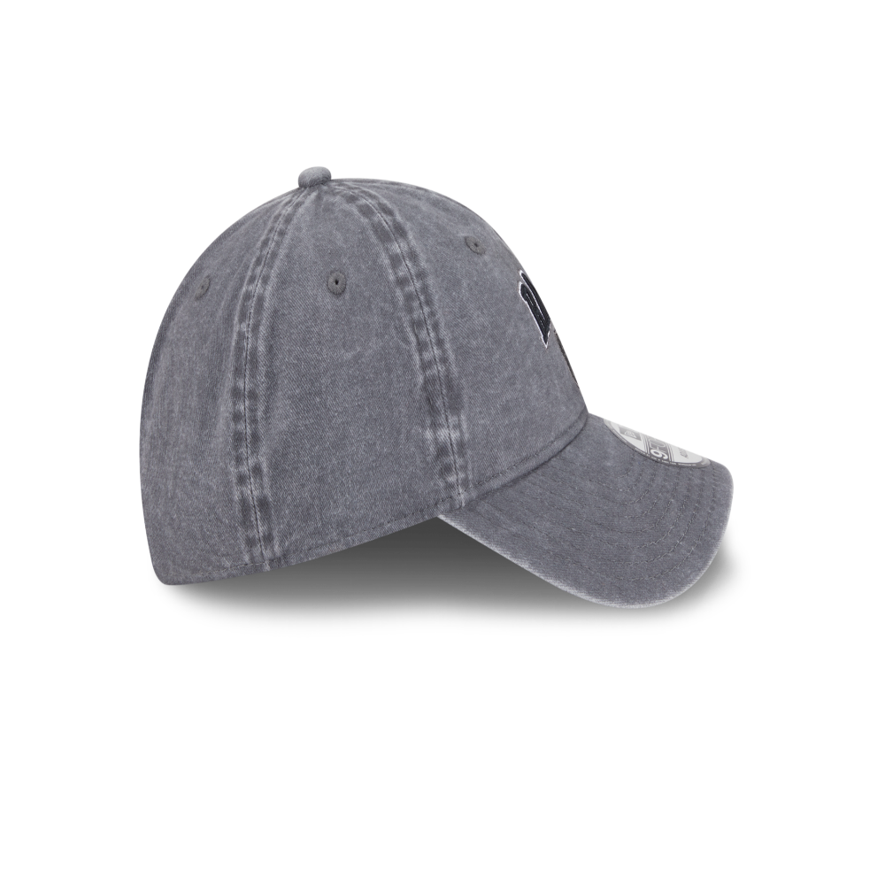 A washed gray baseball cap shown from a three-quarters angle on a clean white background.
