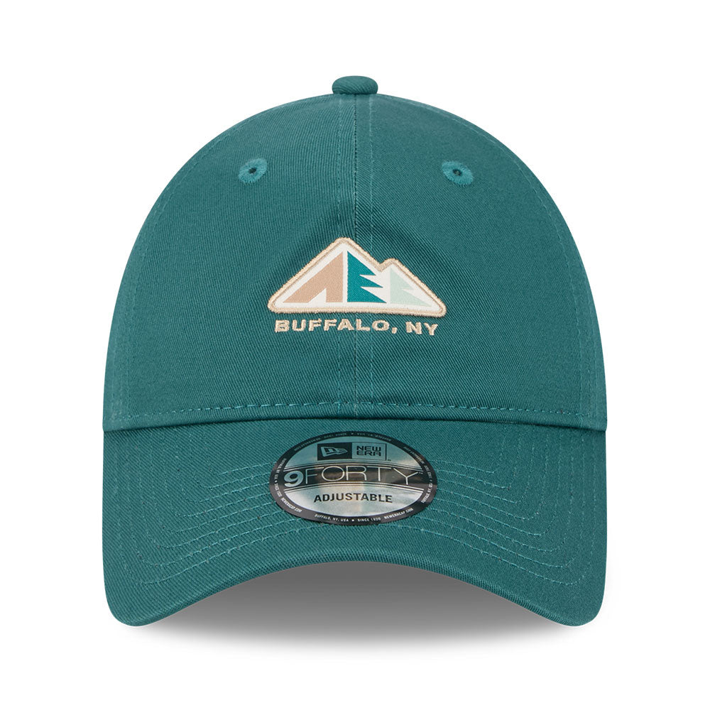 new era outdoor mountain logo pine needle green 9forty unstructured adjustable cap logo and print