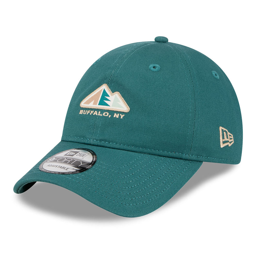 new era outdoor mountain logo pine needle green 9forty unstructured adjustable cap side
