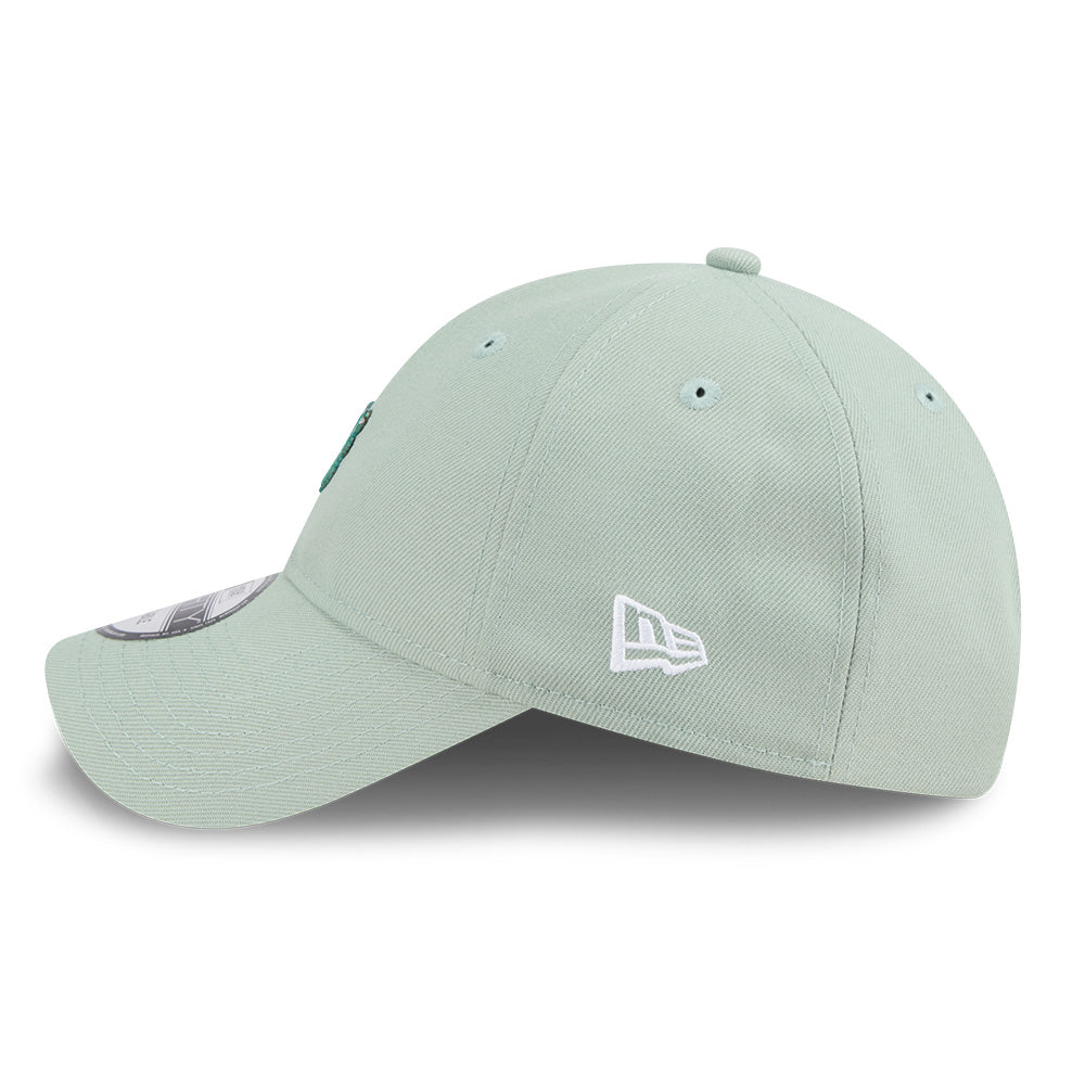 new era ne script metal bronze badge everest green 9forty unstructured adjustable cap opposite side or other angle view