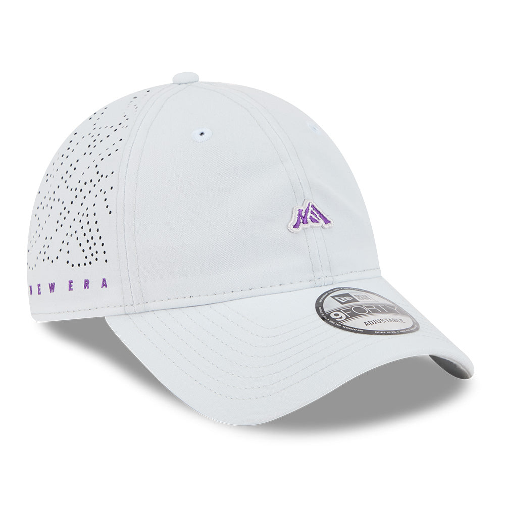 new era mini mountain logo ss26 silver snow 9forty unstructured adjustable cap side