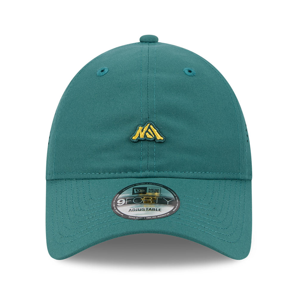 new era mini mountain logo ss26 pine needle green 9forty unstructured adjustable cap opposite side or other angle view