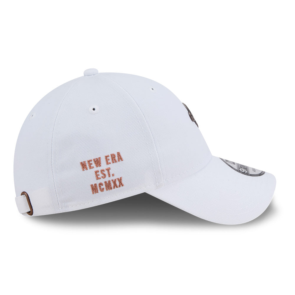 new era ne script metal bronze badge white 9forty unstructured adjustable cap angle