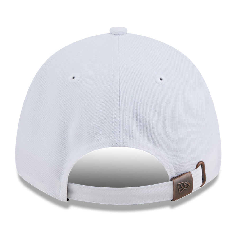 new era ne script metal bronze badge white 9forty unstructured adjustable cap opposite