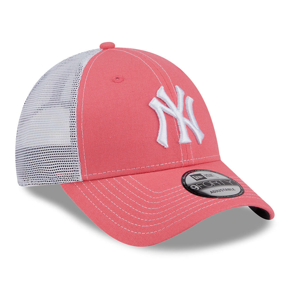 new era new york yankees resort ss26 blush white 9forty e frame trucker cap logo and print
