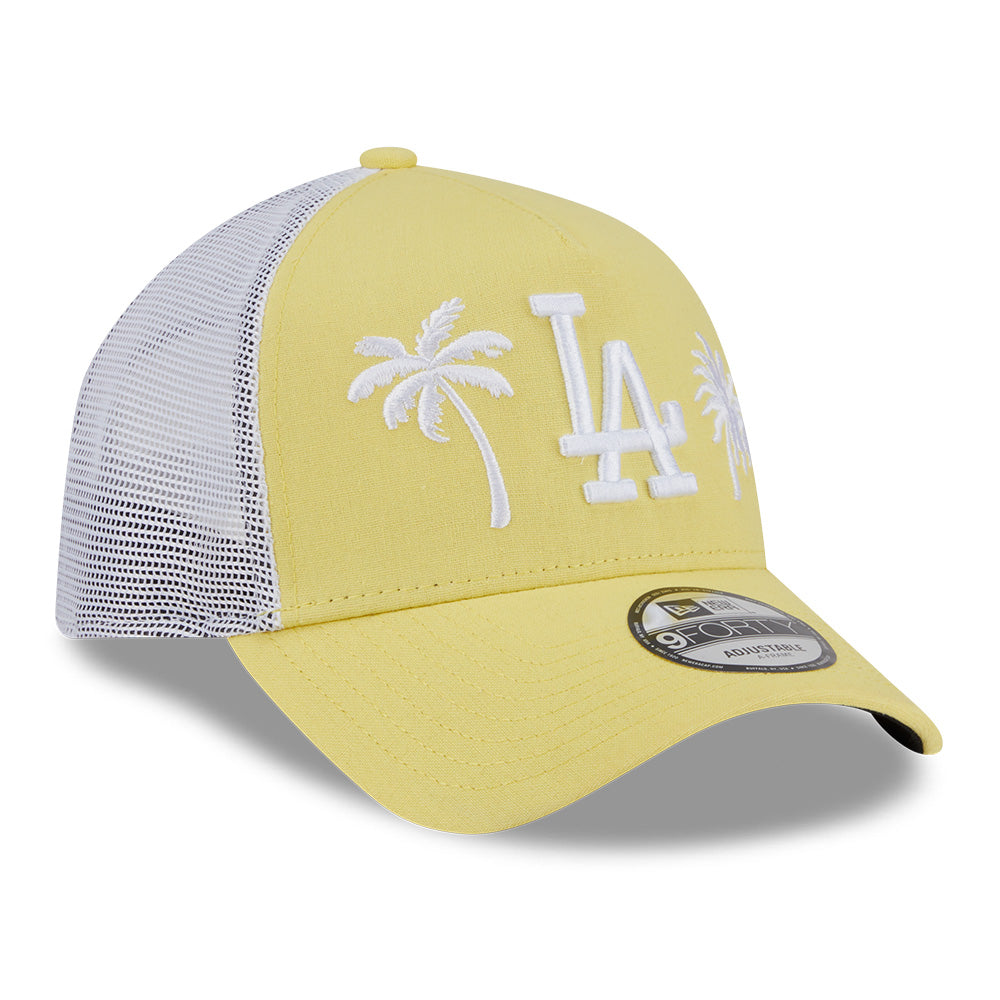 new era los angeles dodgers resort ss26 baby yellow white 9forty e frame trucker cap logo and print