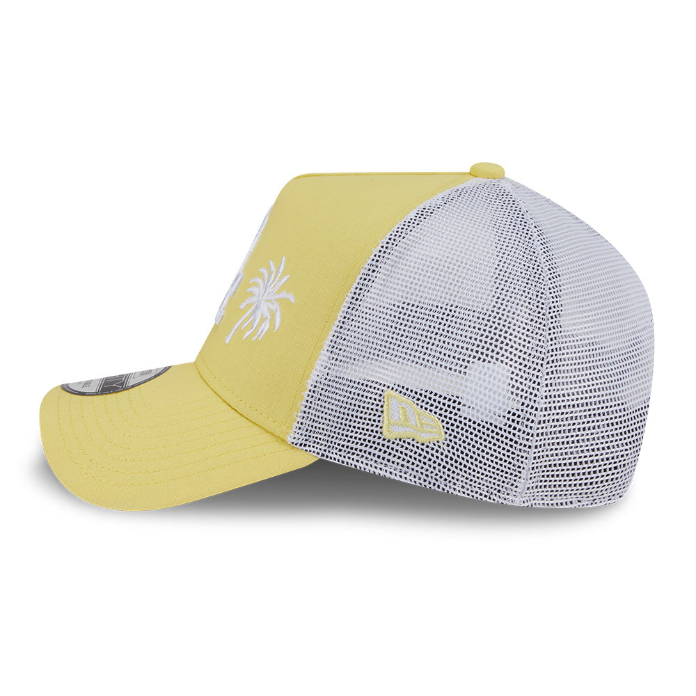 new era los angeles dodgers resort ss26 baby yellow white 9forty e frame trucker cap side