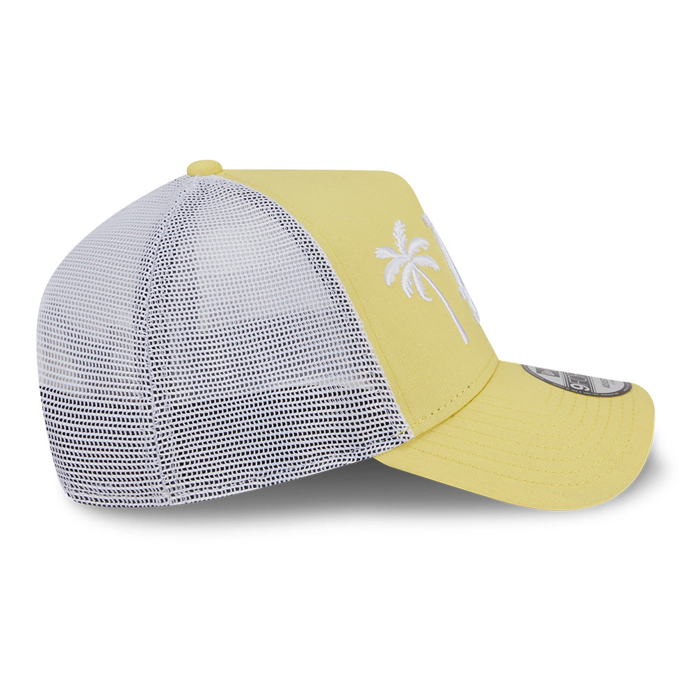 new era los angeles dodgers resort ss26 baby yellow white 9forty e frame trucker cap opposite side or other angle view