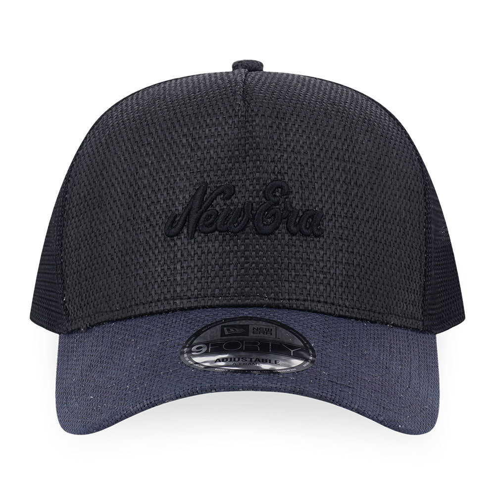 New Era Raffia Black 9FORTY A-Frame Trucker Cap