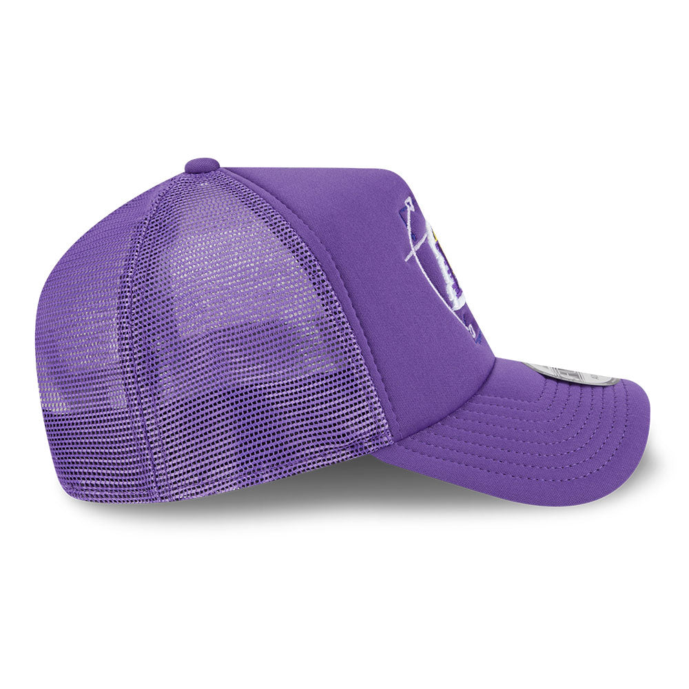 new era los angeles lakers nba street game purple 9forty a frame trucker snapback cap opposite side or other angle view
