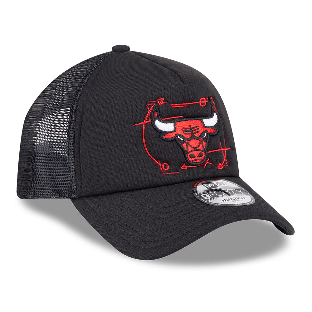 new era chicago bulls nba street game black 9forty a frame trucker snapback cap logo and print